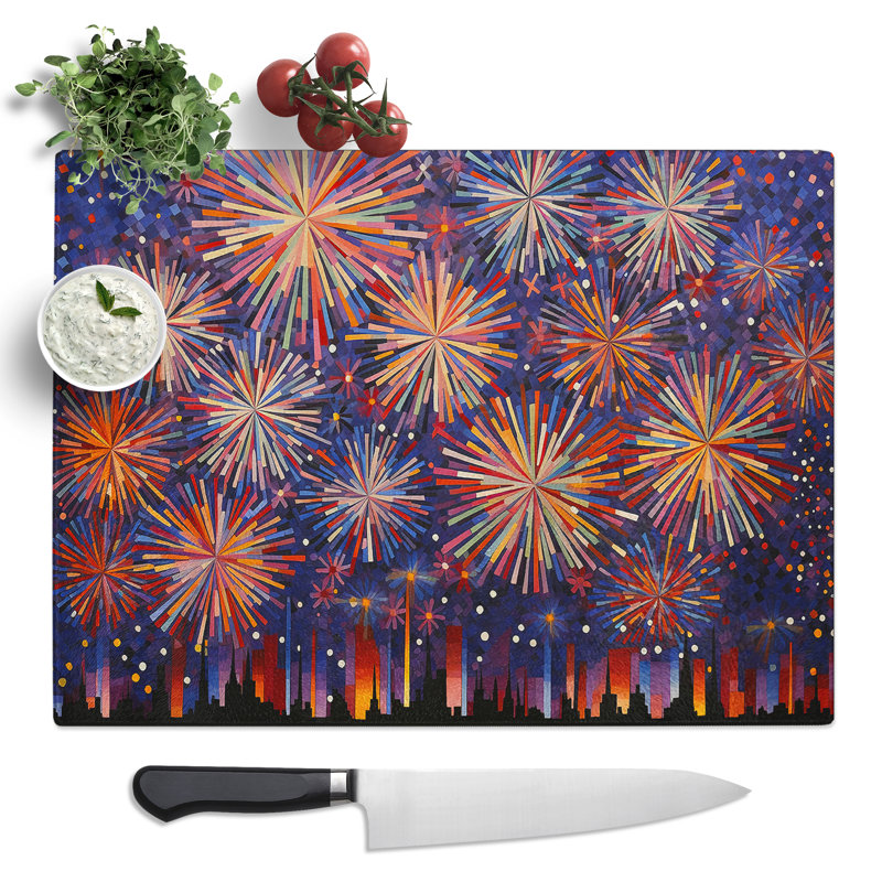 Fireworks Geometric  Glass Chopping Board