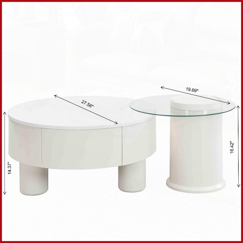 Ensemble de 2 tables basses gigognes en plastique blanc avec rangement, 27,56 po 19,69 po pour le salon, Blanc