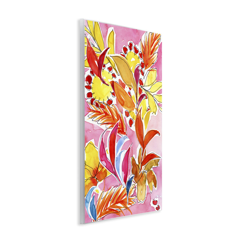 "Orange Botanicals on Pink", art mural par Victoria Barnes, H 15 po x l 10 po