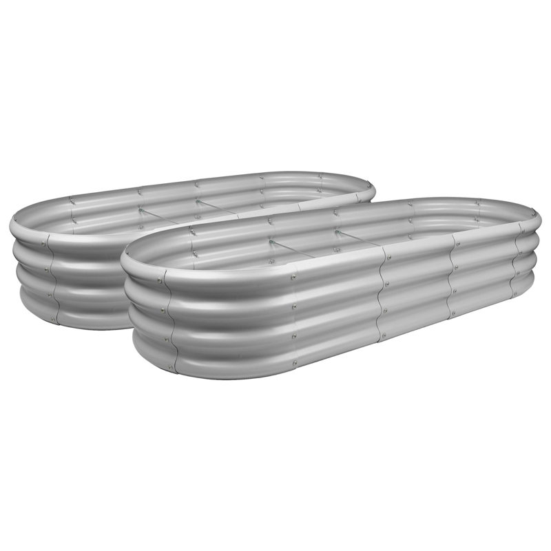 Harbour Housewares - Rounded Galvanised Steel Raised Garden Bed Planters - Set of 2, 30cm H x 180cm W x 90cm D, Silver