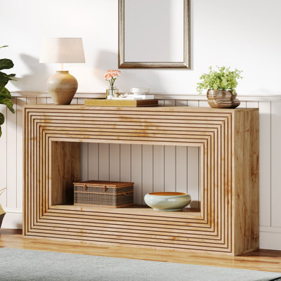 59-Inch Long Console Table,Natural Sofa Table with Storage for Entryway