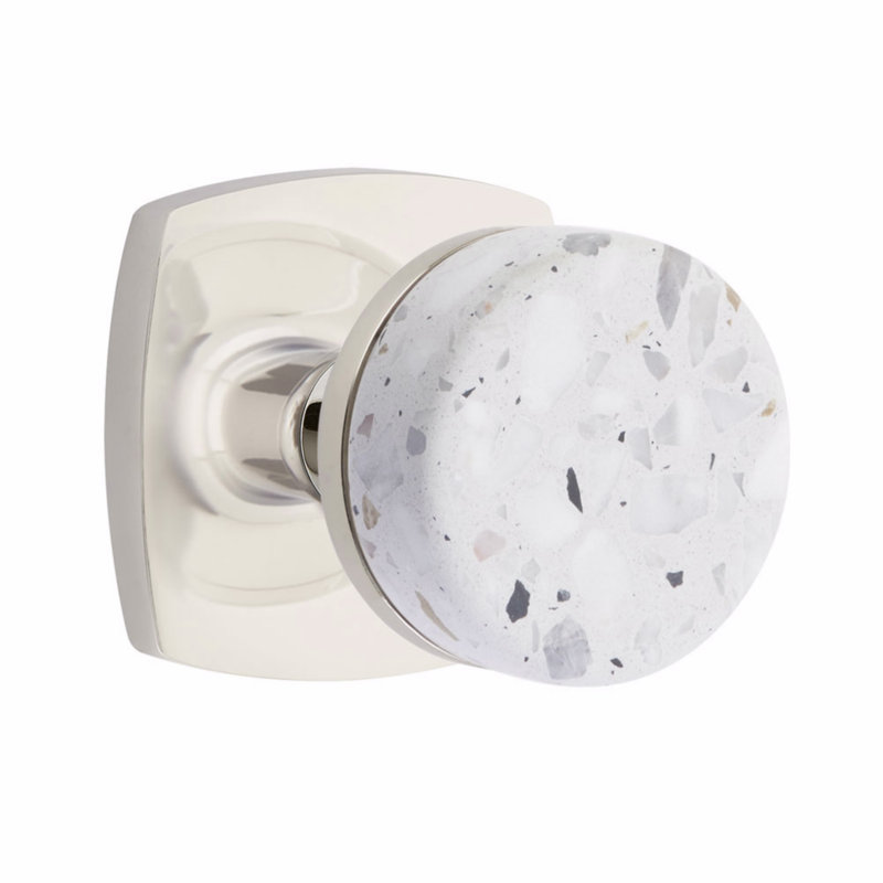 Ensemble de boutons de passage Emtek Select, rosette Urban Modern, tige conique, bouton Terrazzo clair, Nickel poli