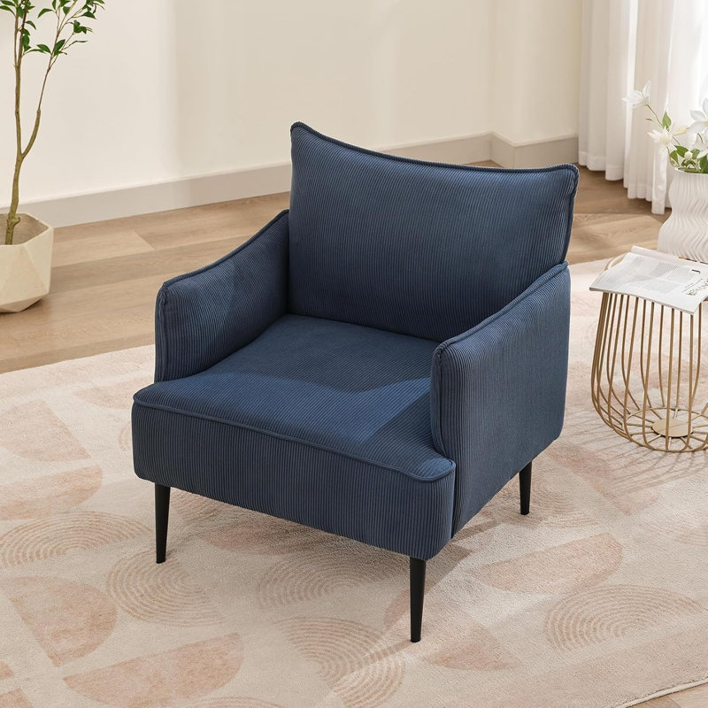28.74'' Wide Corduroy Accent Chair, Blue Corduroy