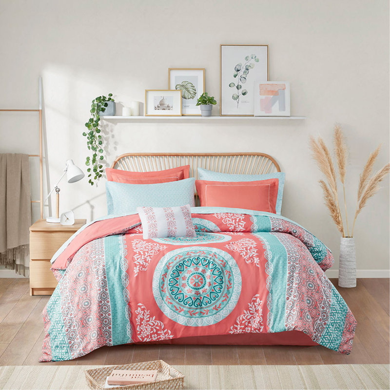 Ensemble d'édredon pour lit simple, lit simple Boho avec draps, imprimé médaillon et certifié OEKO-TEX pour un sommeil sécuritaire et élégant