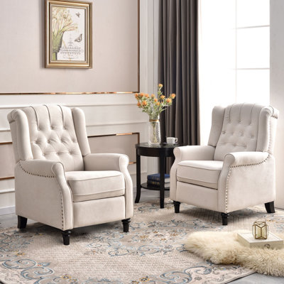 29.5" W Classic and Upholstered Soft Pushback Recliner With Rivets (Set of 2)
