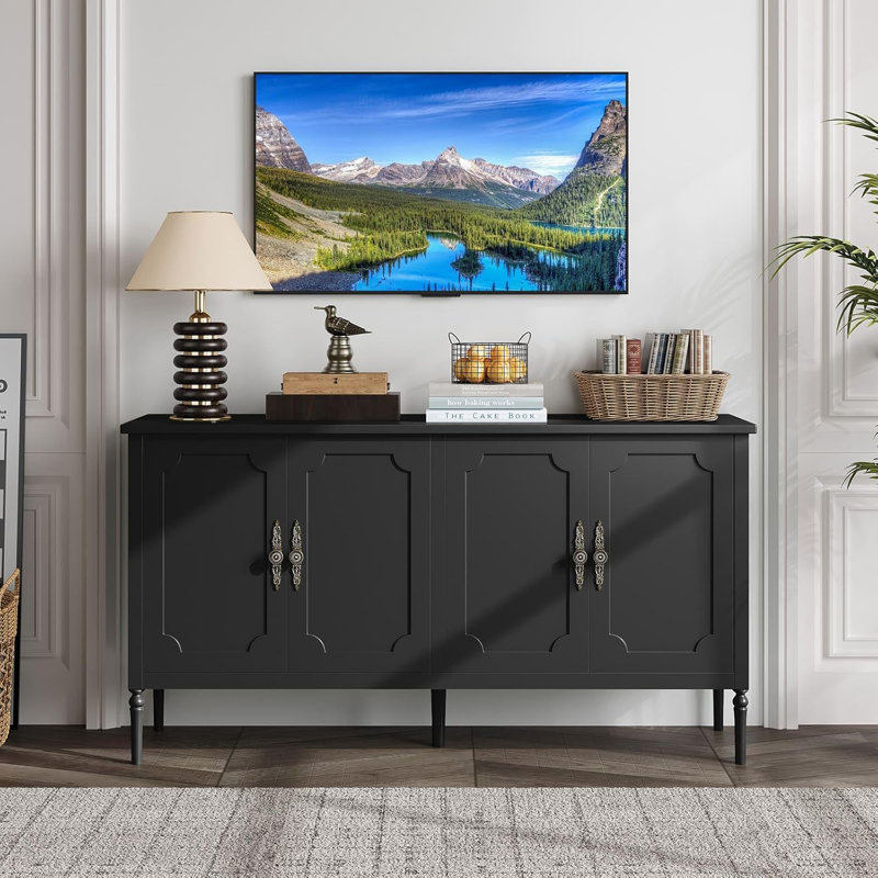 Buffet 59 "avec rangement, buffet moderne avec 4 portes et tablettes réglables, Noir