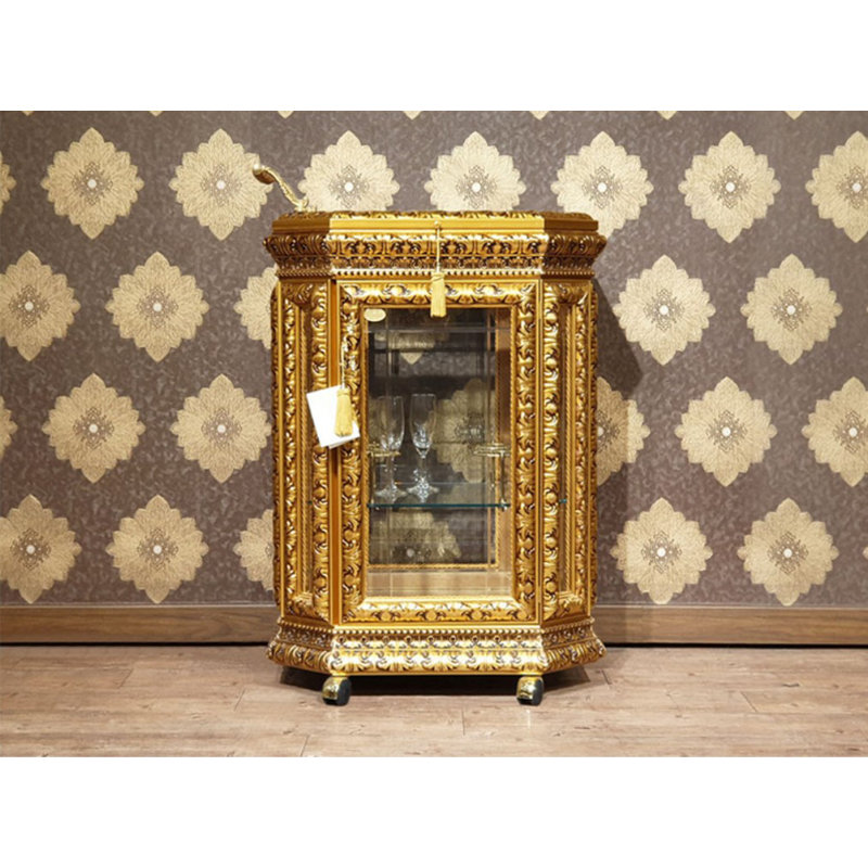 Infinity Luxury Trolley Bar With Brass Accents, Antique Gold