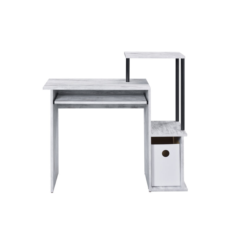 Bureau en métal et en placage de papier avec plateau à clavier blanc antique et noir