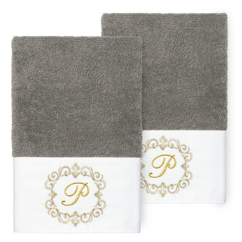 Winston Porter 100% Turkish Cotton MONICA 2PC Embellished Hand Towel Set, P