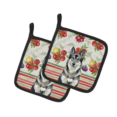 Norwegian Elkhound Vegetables Pair of Pot Holders
