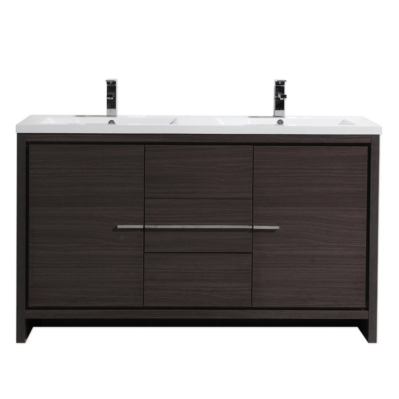 Ensemble de meuble-lavabo double 59 po Chelsei, Chêne gris foncé