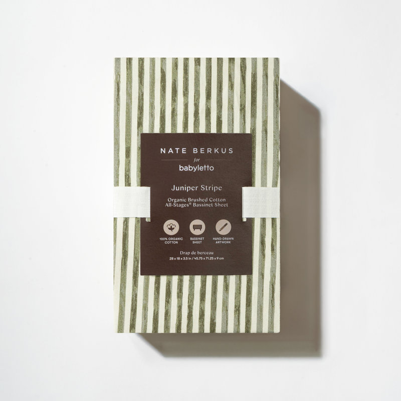 All-Stages® Bassinet Sheet in GOTS Certified Organic Brushed Cotton by Nate Berkus, Juniper Stripe