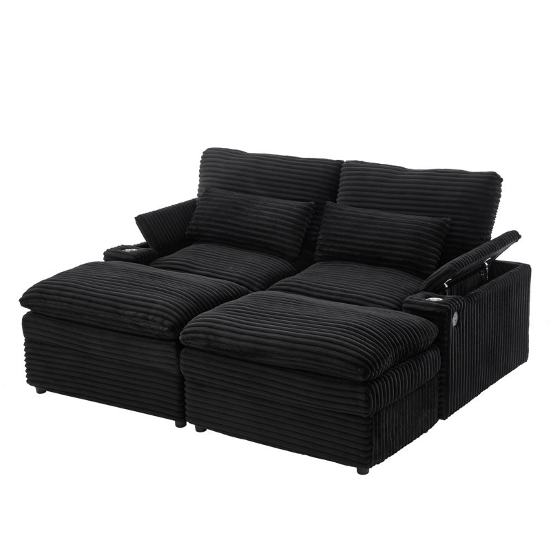 Pacheco Grey Upholstered Sleeper Sectional Chaise Sofa, Gray Fabric