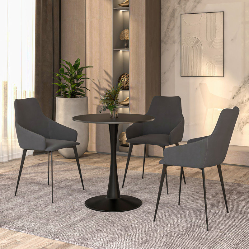  Bristol 27" Round Dining Table, Modern 2-Person Kitchen Table with Black Pedestal Base, Small Space Bistro Table for Apartments