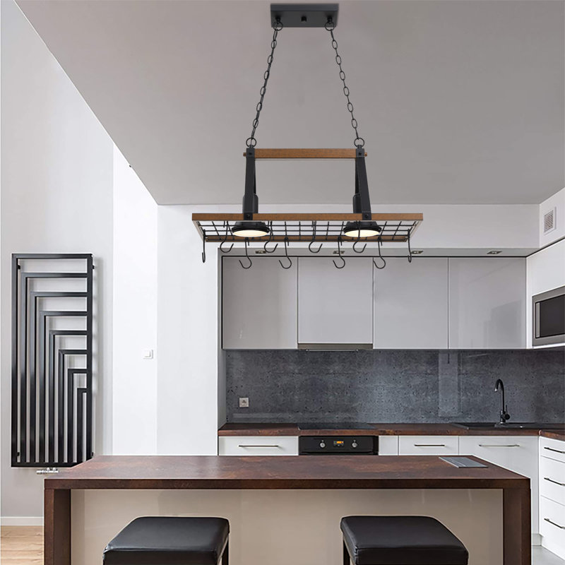 Luminaire suspendu pour îlot de cuisine 60 watts 2 lumières avec abat-jour conique et crochets, Naturel