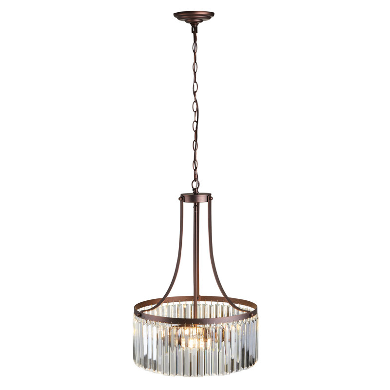 Lustre tambour en cristal 3 lumières Jeiri, Bronze huilé