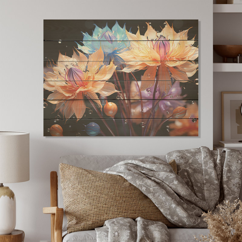 Abstraction de bleuet coloré - Art mural en bois sur bois de pin naturel, H 10 po x l 20 po