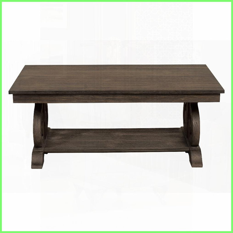 Table basse en chêne foncé patiné avec base à volutes Tablette inférieure - style provincial français pour le salon