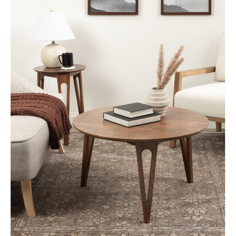 Wooden Living Room Round Coffee Table, Medium Wood
