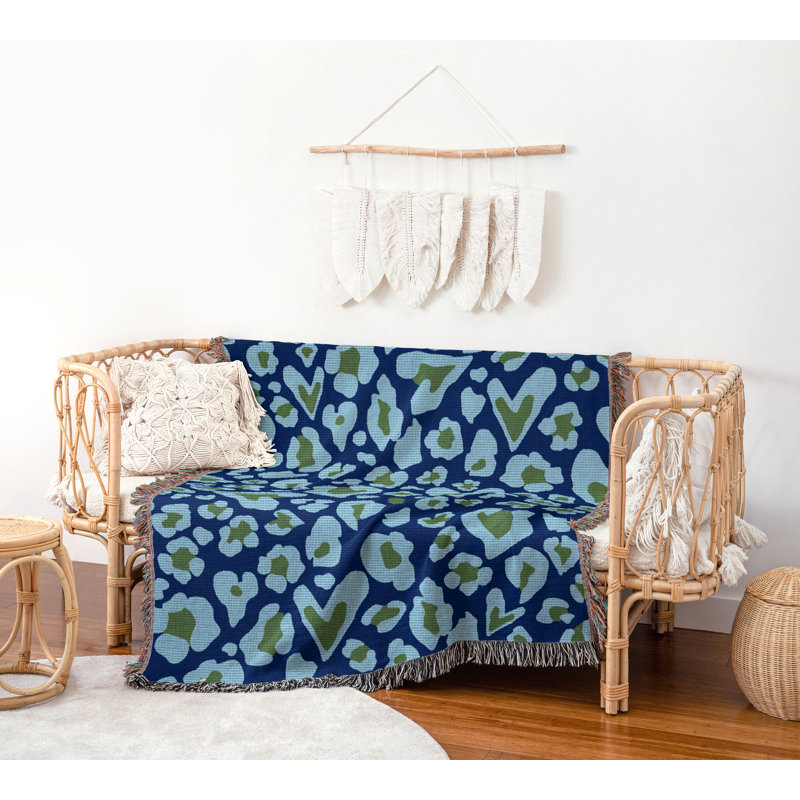 Jeté en coton à imprimé animal, Bleu marine Bleu Vert, 50 x 60