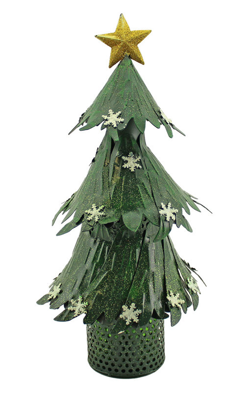 Shimmering Christmas Tree with Star and Snowflakes 1 Bottle Tabletop Wine Holder