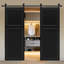 Porte de grange coulissante double en panneau de fibres à densité moyenne noyer noir avec 2 panneaux 80 po x 40 po Double-136913722-136913750-136913805
