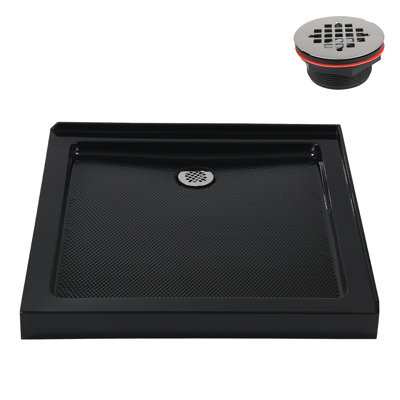 Streamline 32 in. x 32 in. Corner Acrylic Shower Base in Glossy Black with Left Drain, Drain Included