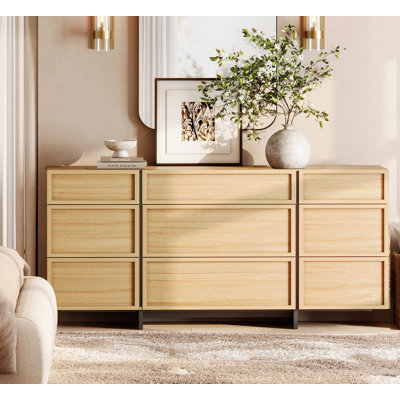 Modern 9-Drawer Dresser With T-Shaped Legs - Wooden Storage Cabinet & Closet Organizer For Bedroom, Hallway, Or Living Room,