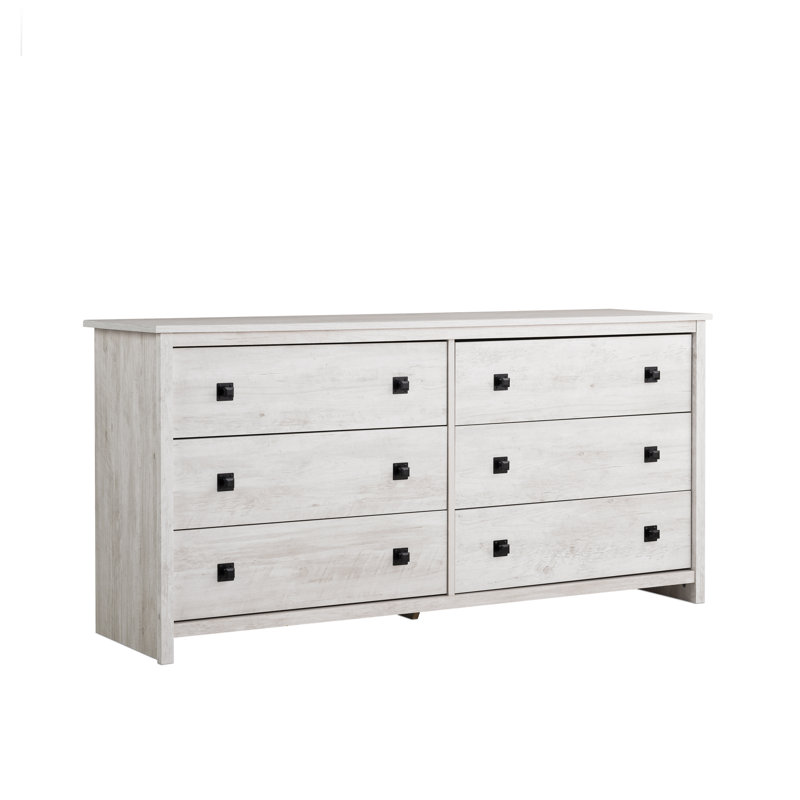 Washed White Farmhouse 6-Drawer Pine MDF Dresser