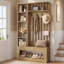 Hall Tree with Bench and Shoe Storage, Honey Brown
