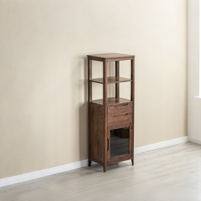 62.99" Simple brown solid wood wine cabinet