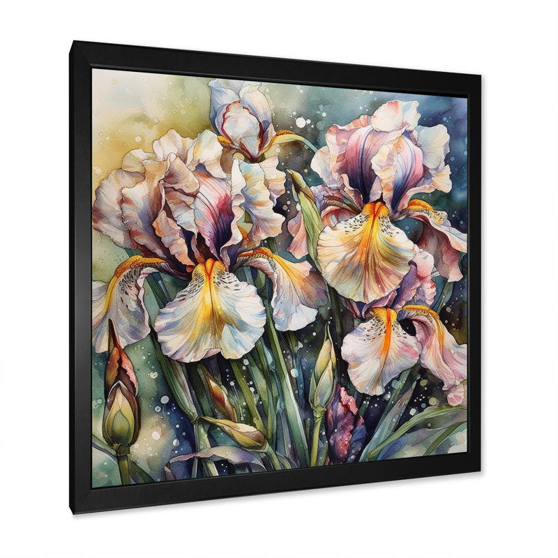 Mauve, jaune, iris sauvages, reproduction sur toile, Cadre photo noir, H 16 po x l 16 po x P 1 po