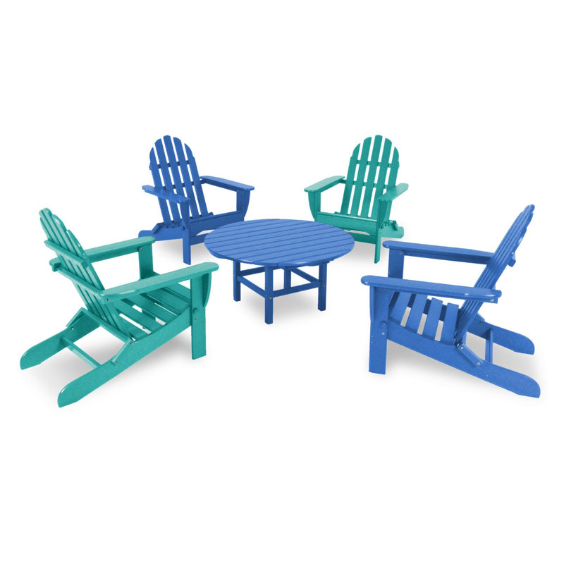 POLYWOOD Classic Adirondack Folding Adirondack 5-Piece Conversation Group, Blue
