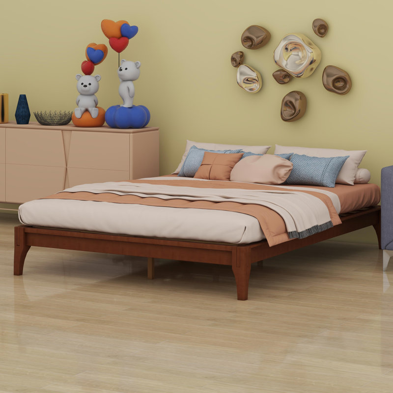 Solid Dry Bamboo Wood Platform Bed Frame, Brown
