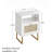 White Rattan Nightstand (Modern Boho Farmhouse Wood Bedside Table With Storage Drawer & Open Shelf, Small Gold Frame Side End Table For Bedroom/Living Room/Office)