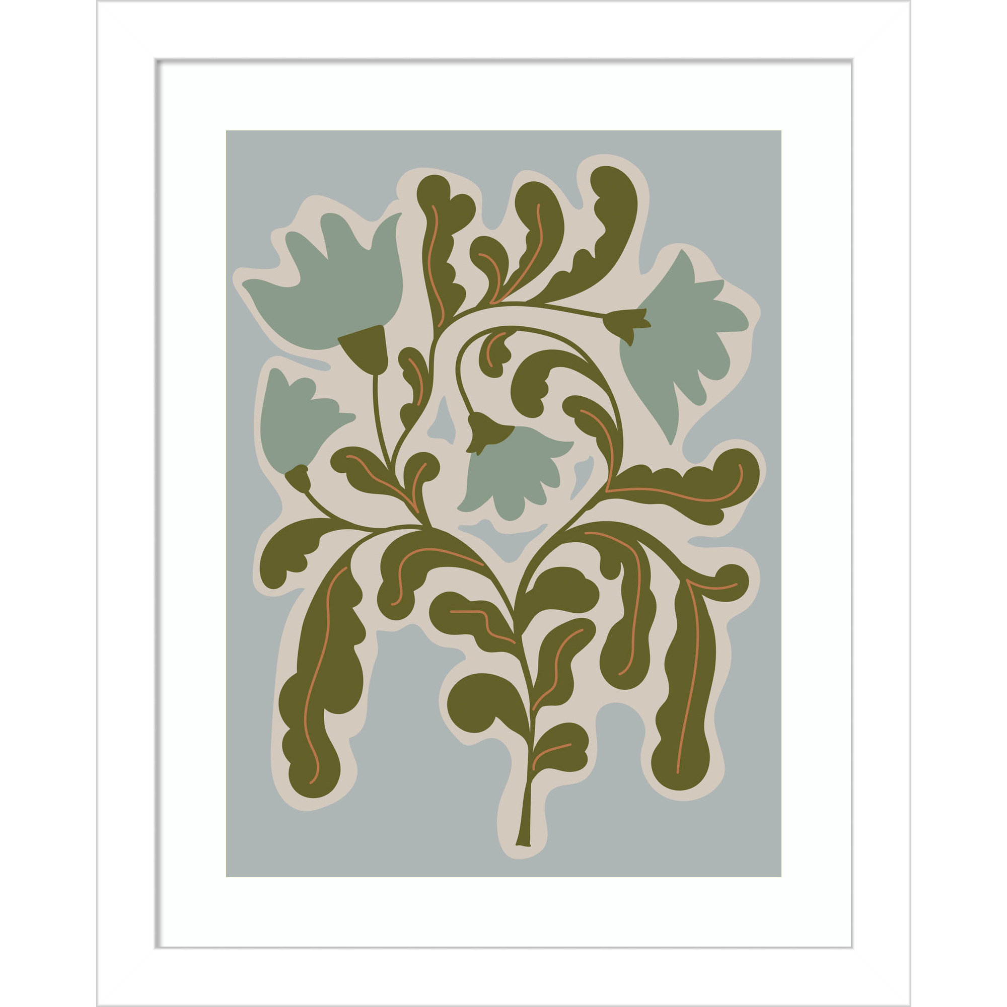 Expressive Abstract House Plant Playful Blue Framed On Paper by The Creative Bunch Studio Print, 13" H x 11" W x 1" D, White