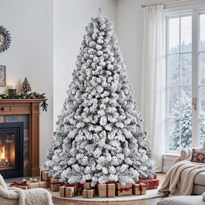 Prelit Snow Flocked Spruce Artificial Christmas Tree with Incandescent  Lights, Foldable Stand, Snow Flocked Full Prelighted Xmas Tree Branch Tips