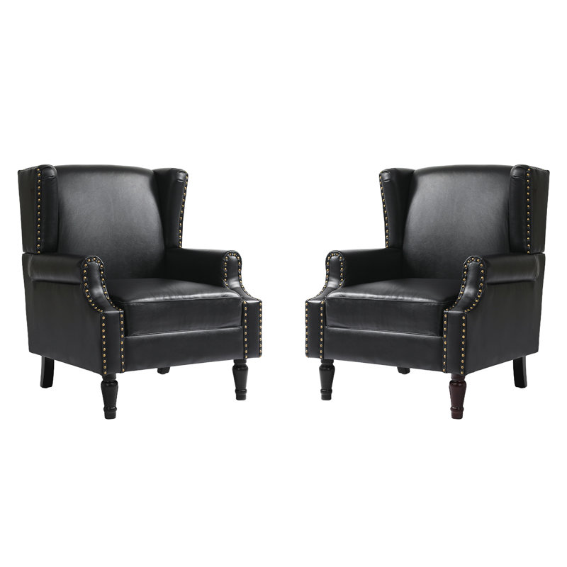 74.4 Cm Wide Wingback Chair, Black Faux Leather