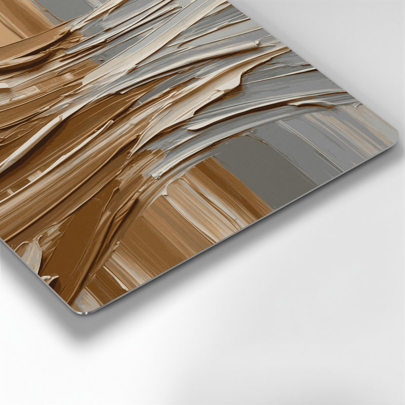 Art mural horizontal gris rayé caramel en métal gris clair, H 16 po x l 16 po