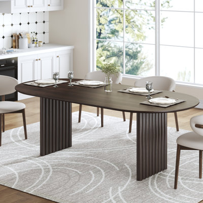 Table de salle à manger 79 po en bois Soild avec base à double piédestal et plateau ovale 