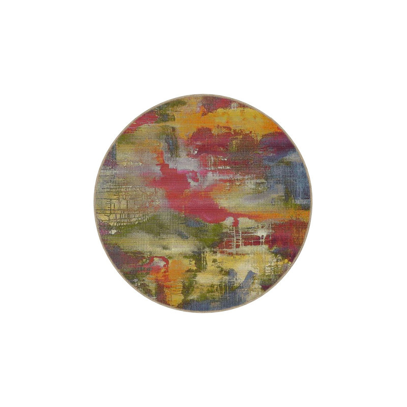 Multicolor Pastel Patterned Decorative Washable Rug, Square 3'3" Rug Pad Included