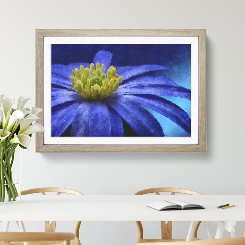 Blue Flower - Picture Frame Painting, 36cm H x 48cm W x 2cm D, Oak Framed