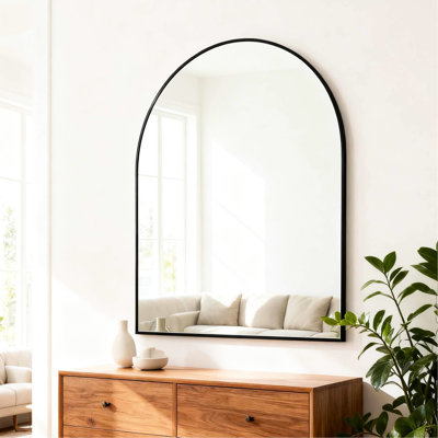Miroir mural arqué 30 x 36 pouces pour salle de bain - Verre HD de 4 mm, alliage d'aluminium rouille, conception incassable, cadre en métal inclus dans le manuel d'installation, coffre-fort et incassable, facile