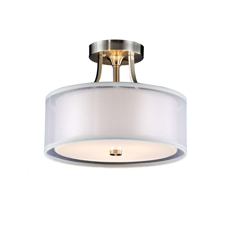 Mckinnis 3 - Light 14" Satin Nickel Shaded Drum Semi Flush Mount