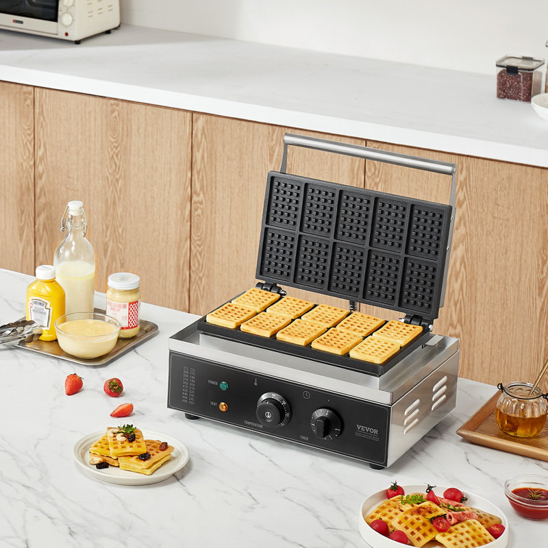 Stainless Steel Belgian 10-Waffle Non-Stick Commercial Waffle Maker