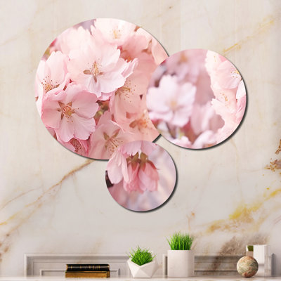 Ensemble de 3 décorations murales 3 fleurs de cerisier roses minimalistes