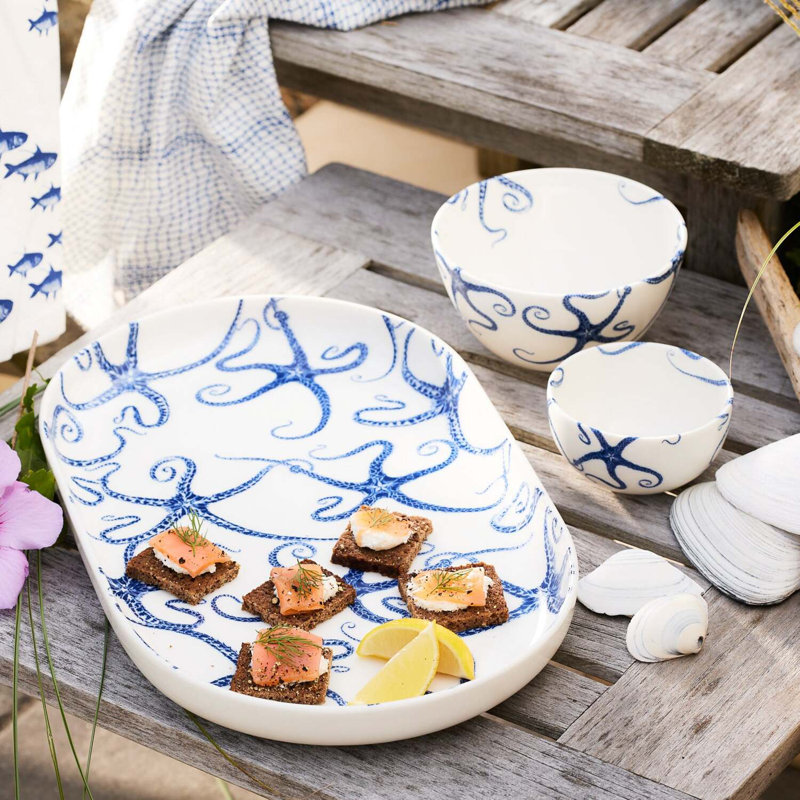 Starfish Ceramic Oval Platter with Raised Rim