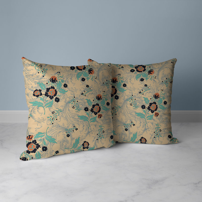 Coussin décoratif réversible à motif floral Meadow Strokes, H 20 po x l 20 po, Orange / cyan / multicolore
