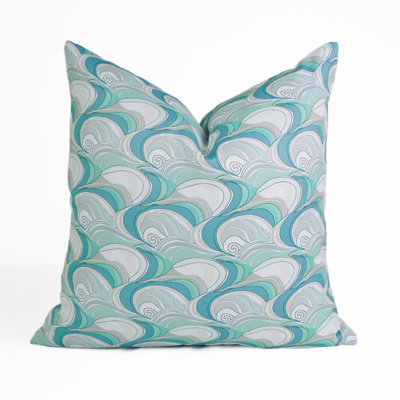 Fabdivine Stain-Resistant Polyester Outdoor Pillow Cover, Coastal Ocean Wave Printed Square Throw Pillow Case with Zipper Closure