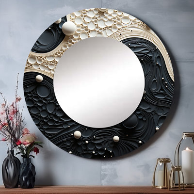 «Blue White Tranquil Waters II - Botanicals», miroir mural rond unique moderne, impression d'art en métal